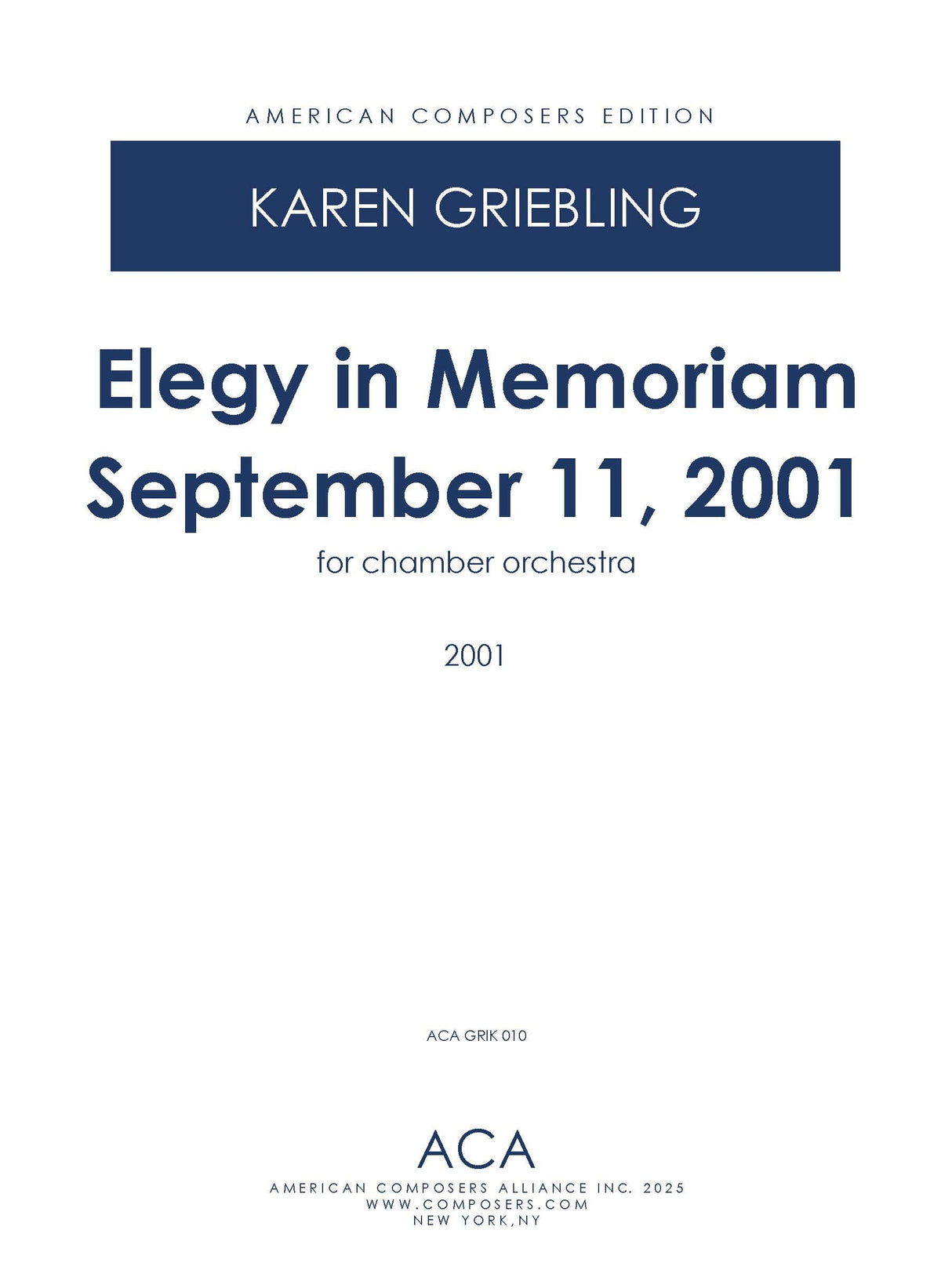 Griebling: Elegy in Memoriam September 11, 2001