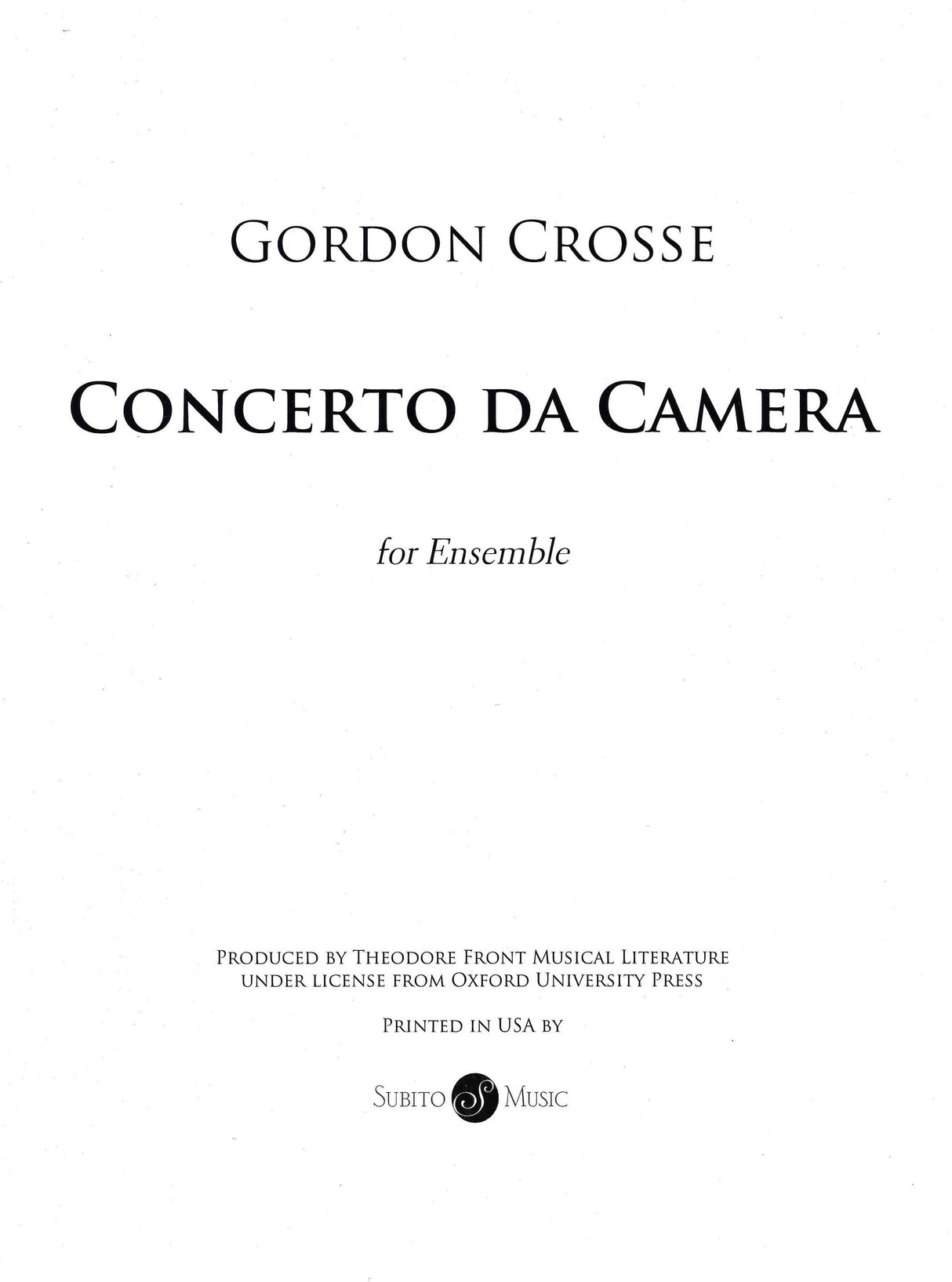 Crosse: Concerto Da Camera, Op. 6