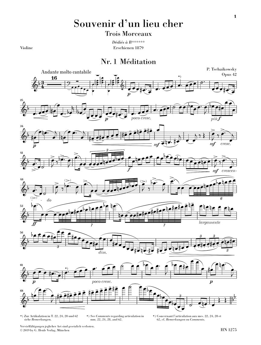 Tchaikovsky: Souvenir d'un lieu cher, Op. 42