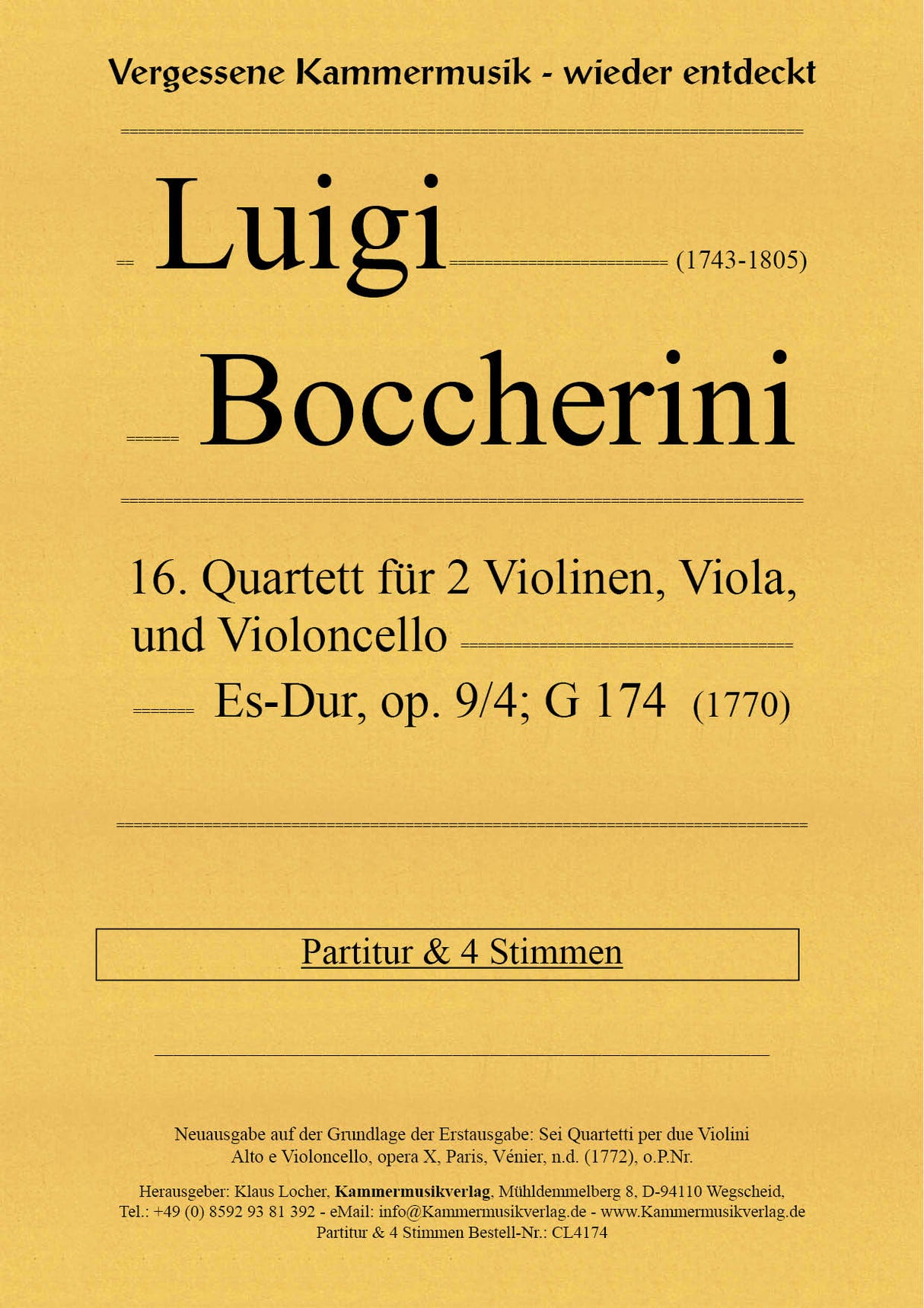 Boccherini: String Quartet in E-flat Major, G 174, Op. 9, No. 4