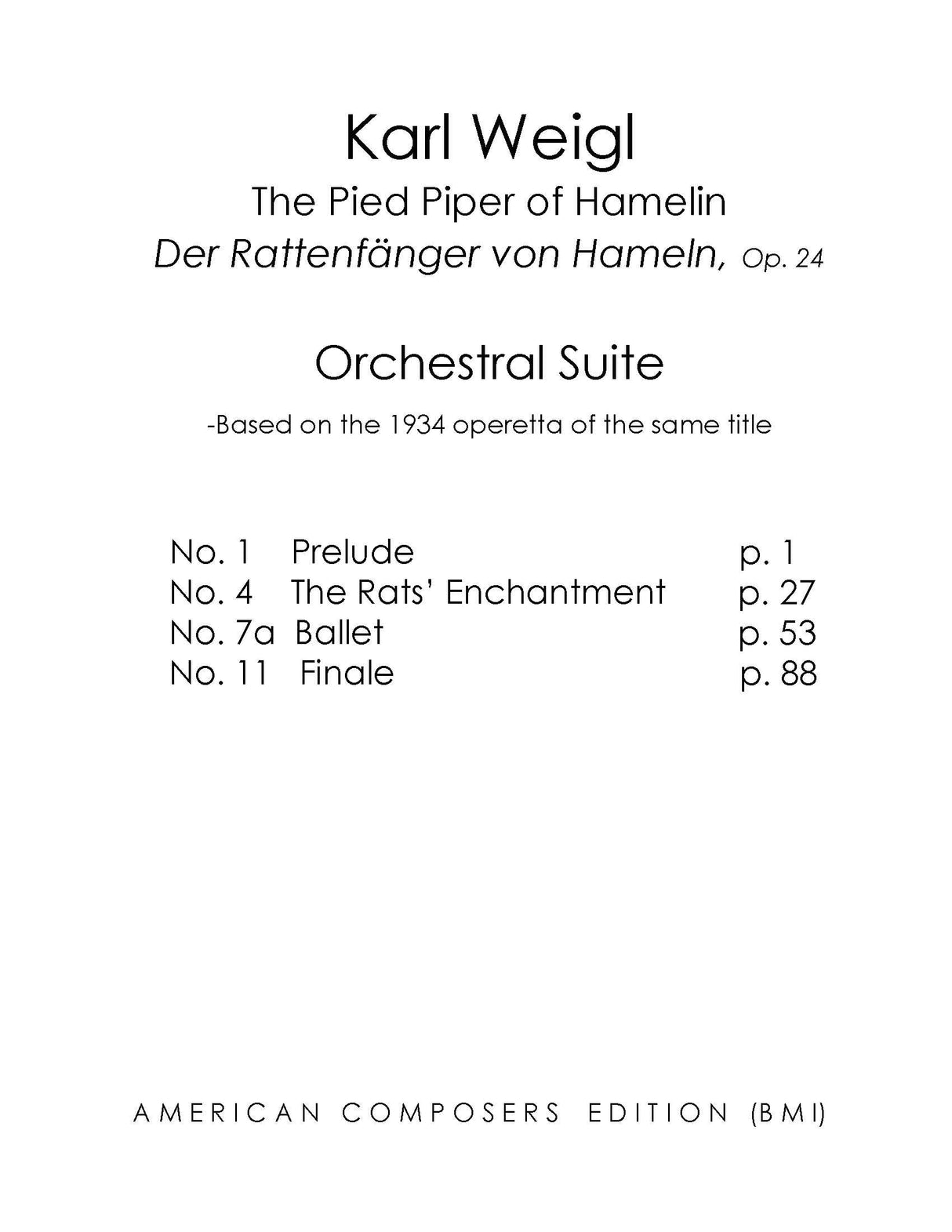 Weigl: Suite from The Pied Piper, Op. 24