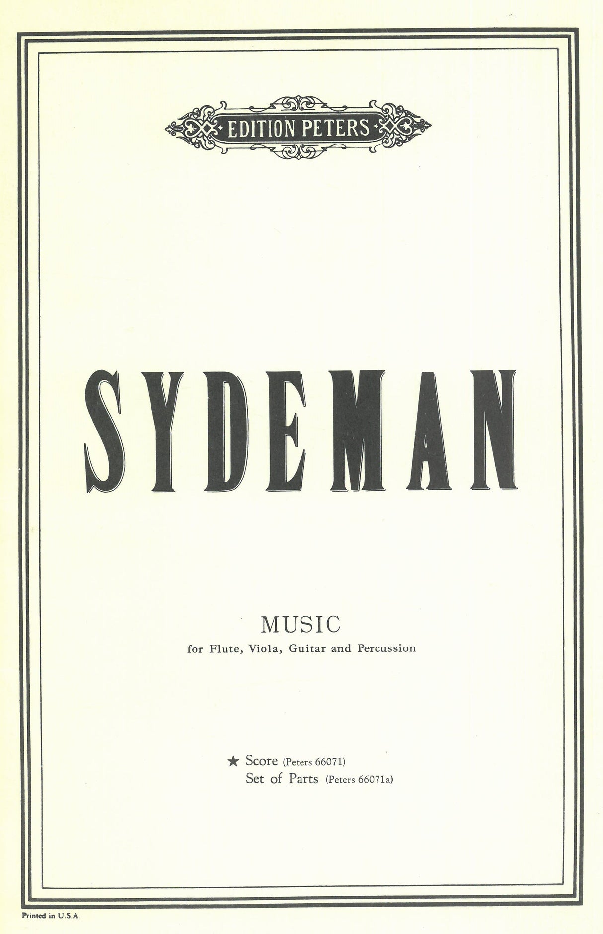 Sydeman: Music for Flute, Viola, Guitar and Percussion