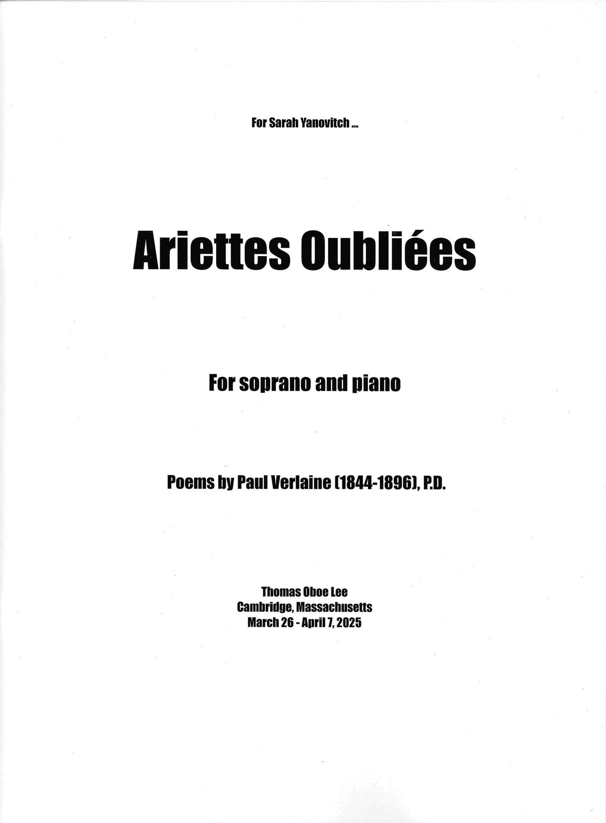 T.O. Lee: Ariettes Oubliées