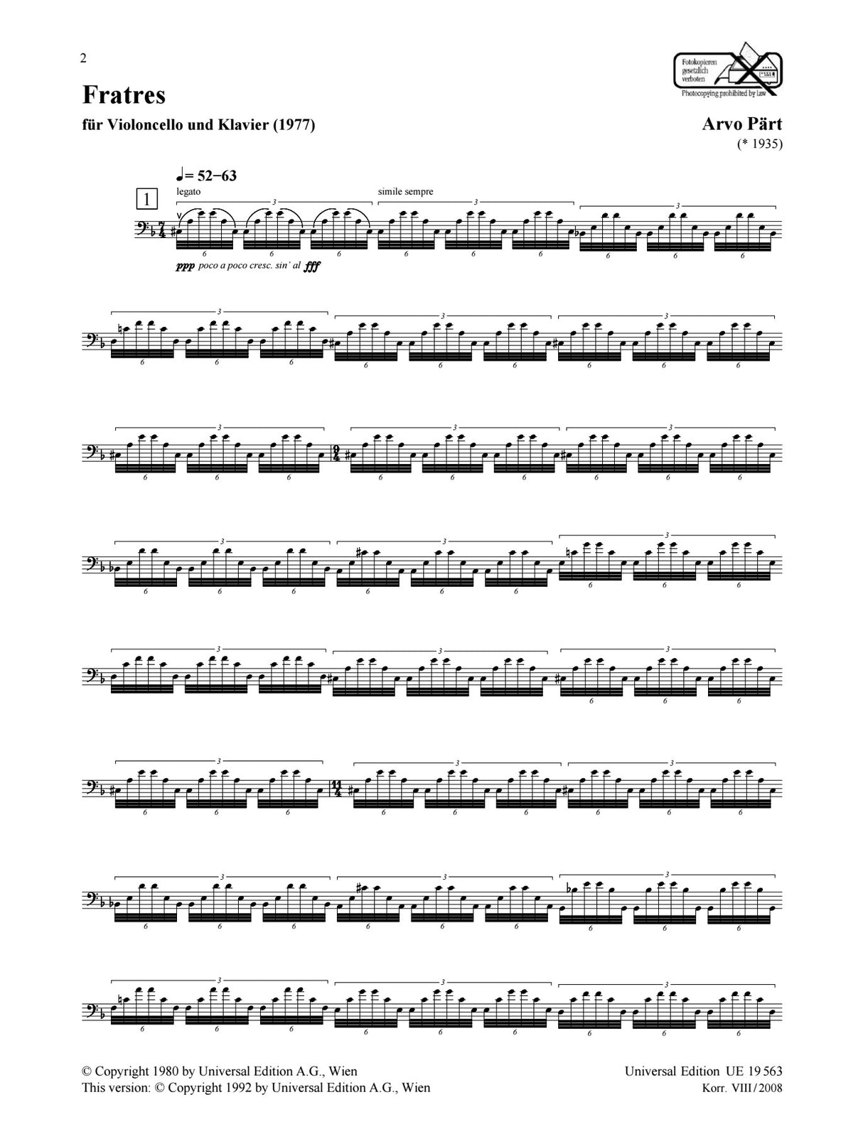 Pärt: Fratres (for cello & piano)