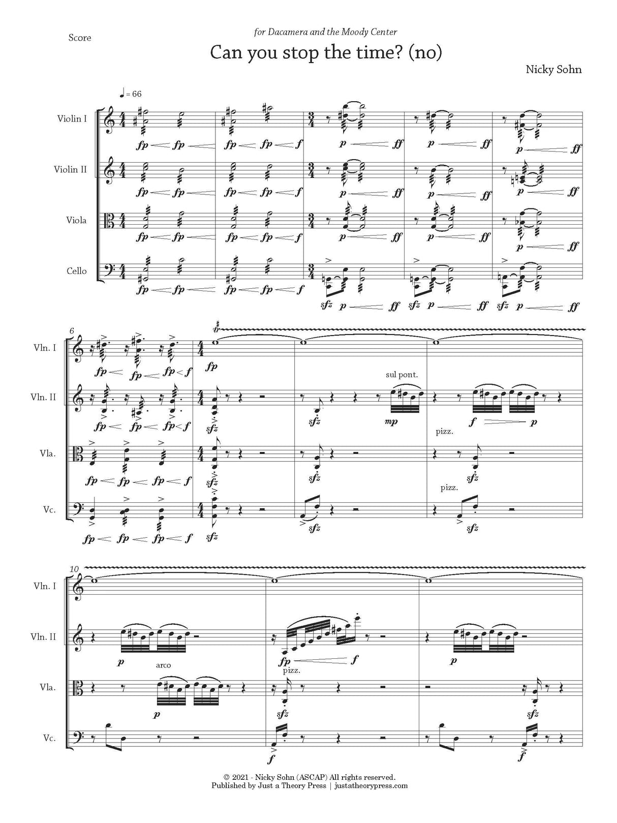 Sohn: Can you stop the time? (No) (Version for String Quartet)