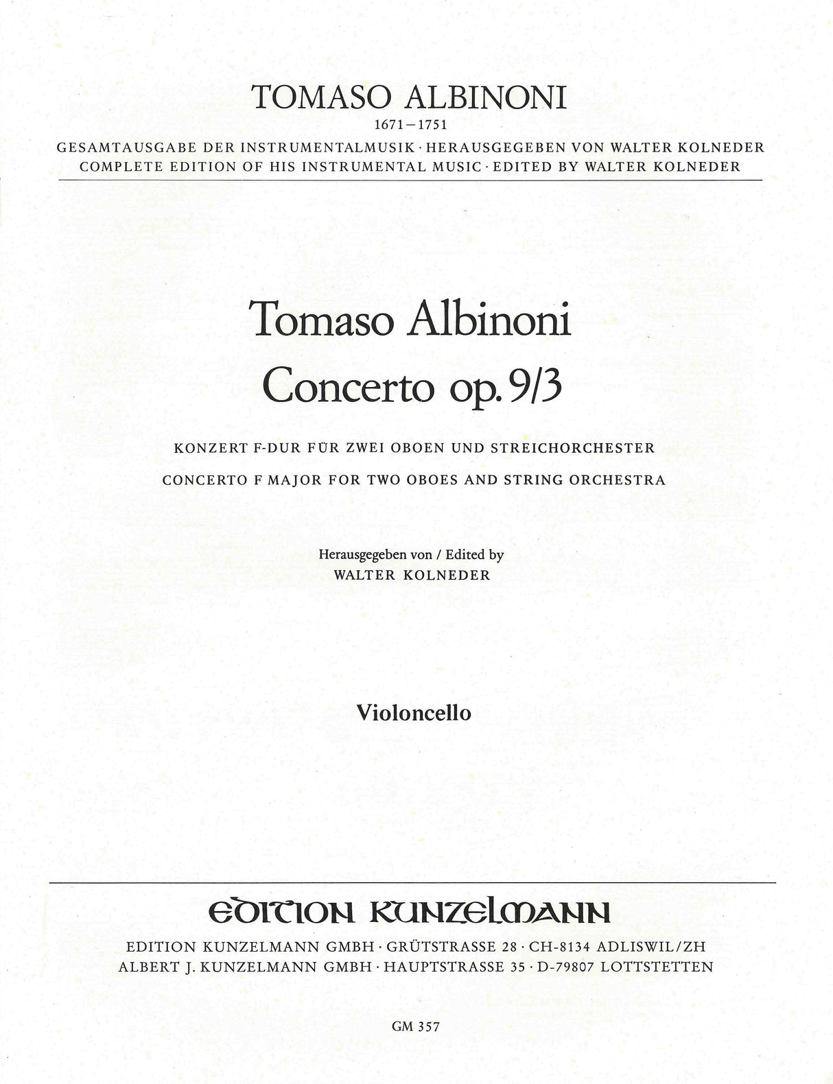 Albinoni: Concerto for 2 Oboes in F Major, Op. 9, No. 3