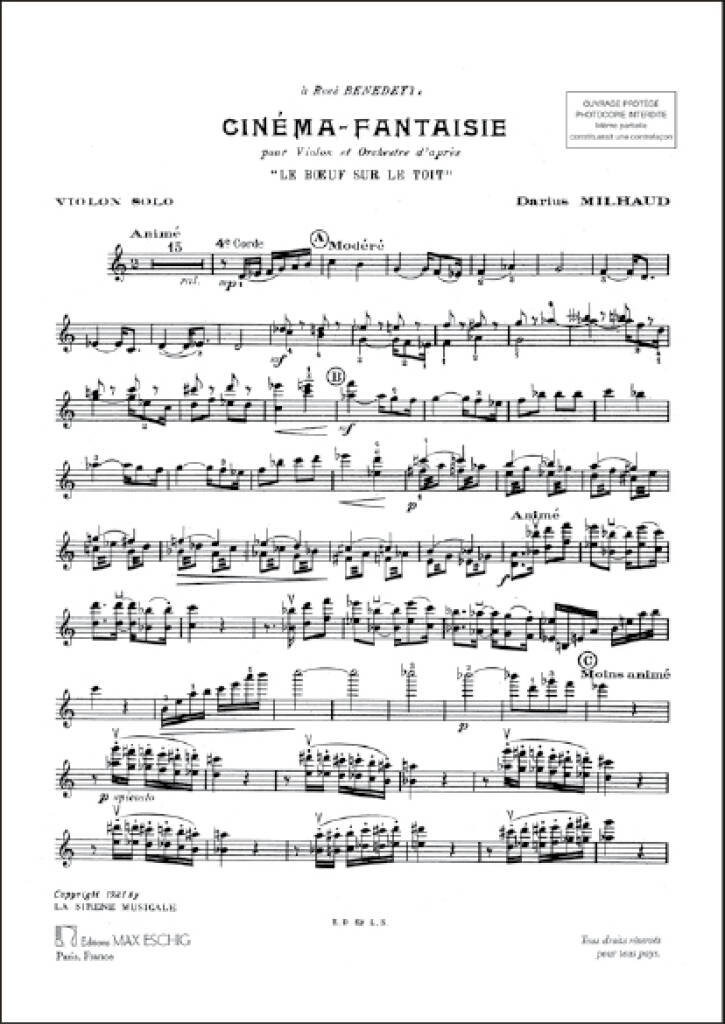 Milhaud: Cinéma fantaisie, Op. 58b