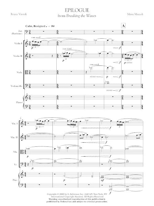 Mazzoli: Epilogue (Version for Baritone & Piano Quintet)
