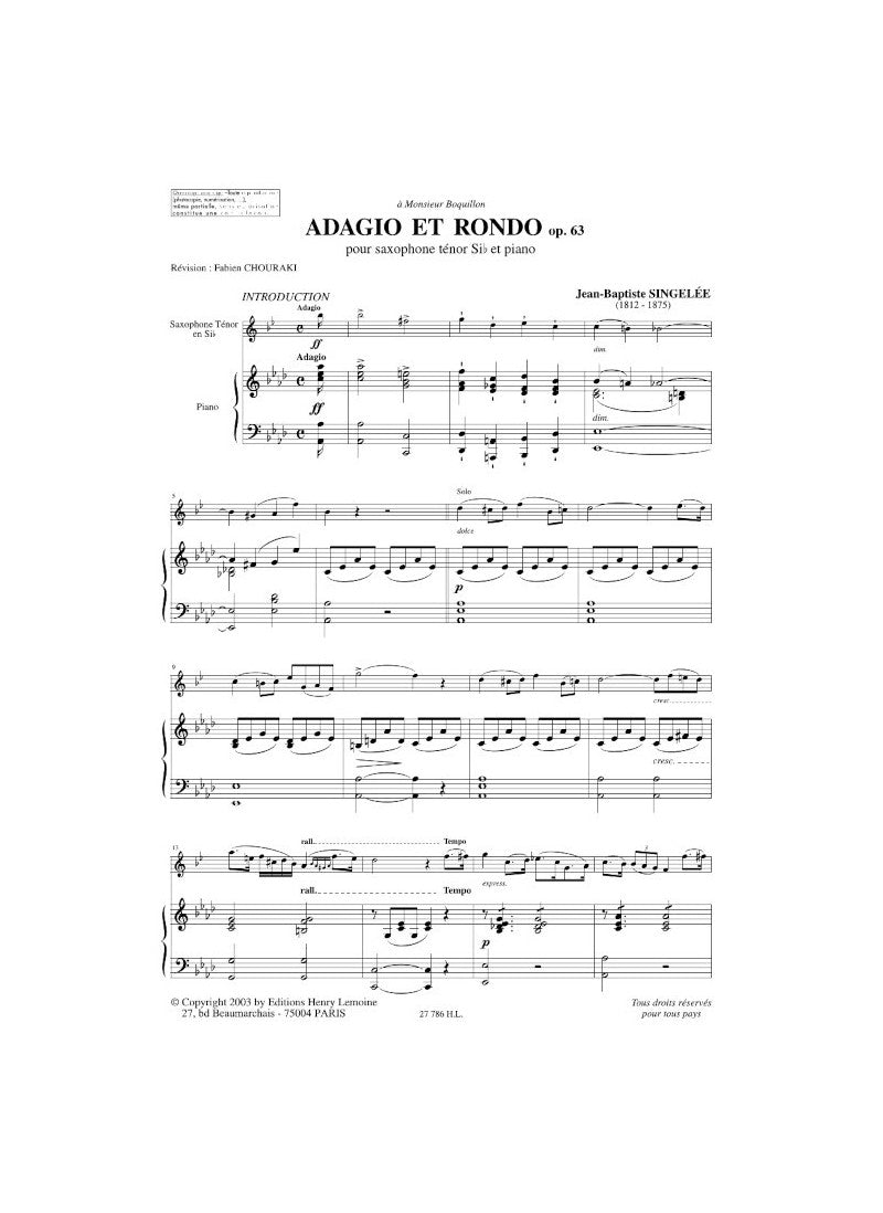 Singelée: Adagio et Rondo, Op. 63