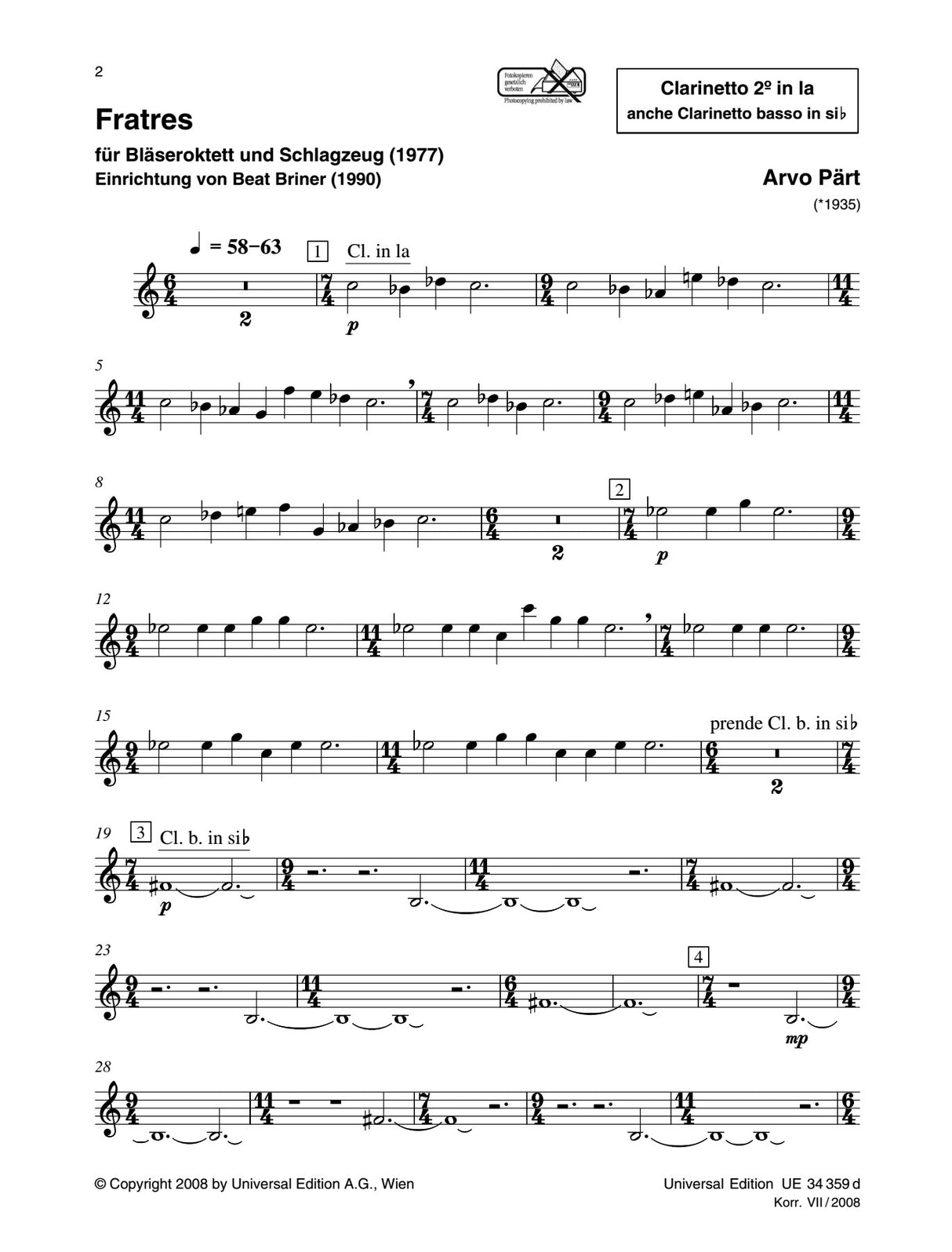 Pärt: Fratres (for wind octet and percussion)