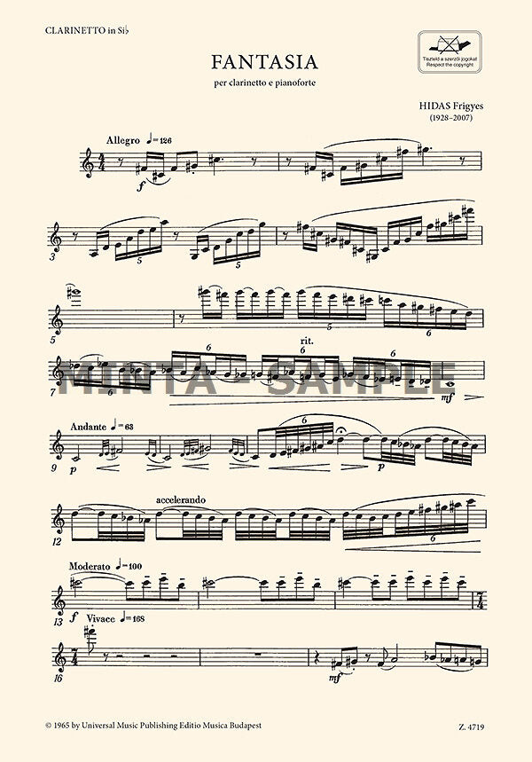 Hidas: Fantasia (arr. for clarinet & piano)