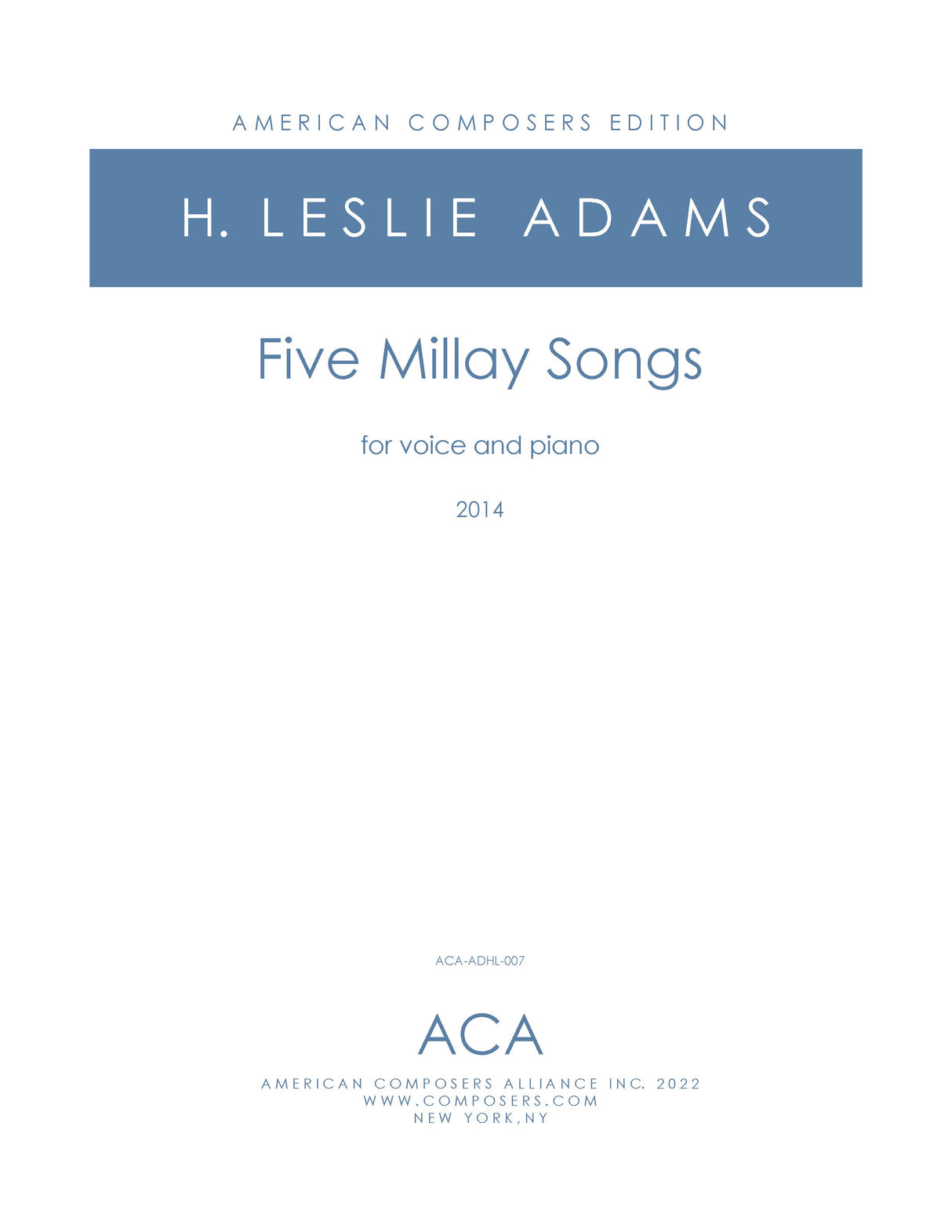H.L. Adams: 5 Millay Songs