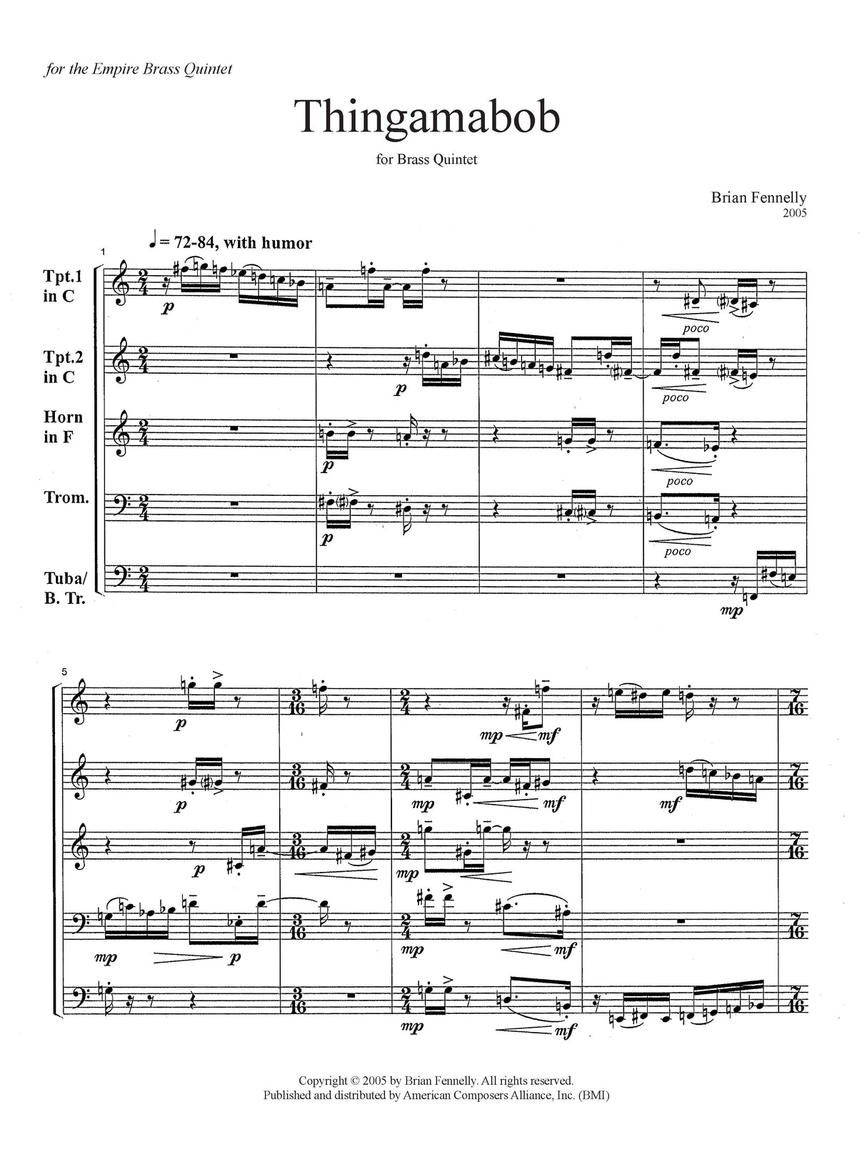Fennelly: Thingamabob (Version for Brass Quintet)