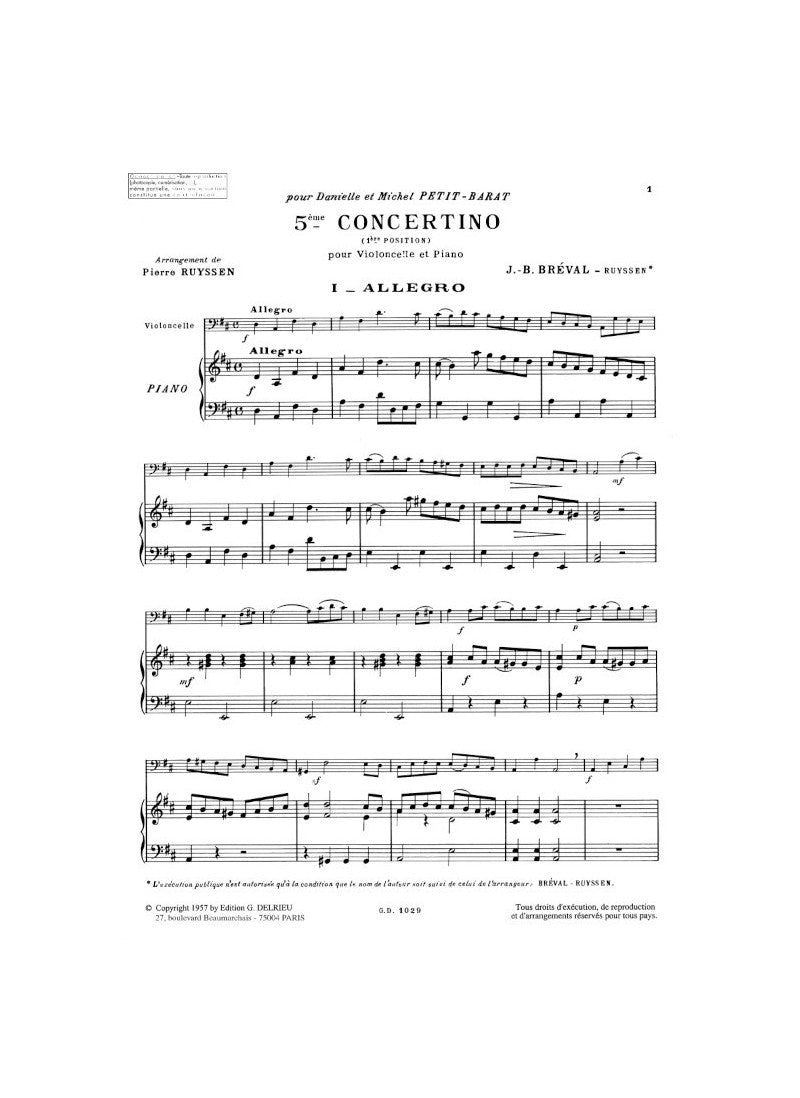 Bréval: Cello Concertino No. 5 in D Major