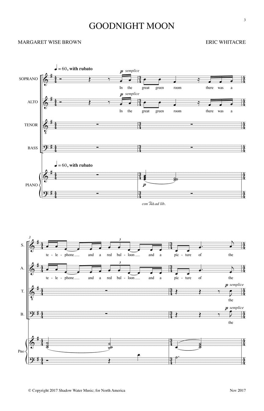 Whitacre: Goodnight Moon (Version for SATB Choir)