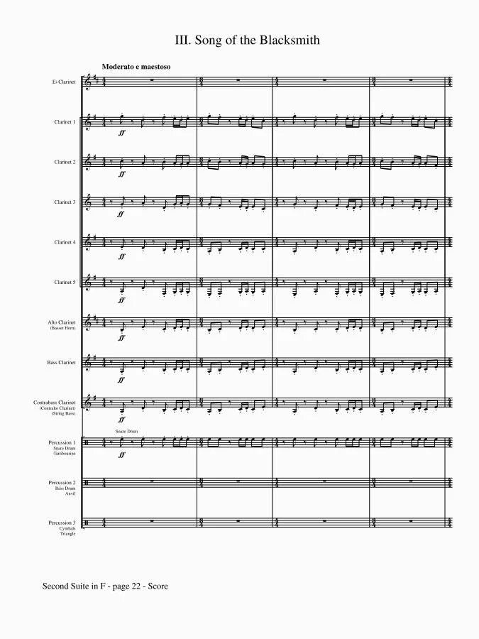 Holst: Second Suite in F, Op. 28, No. 2 (arr. for clarinet choir)