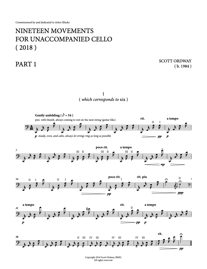 Ordway: Nineteen Movements for Unaccompanied Cello
