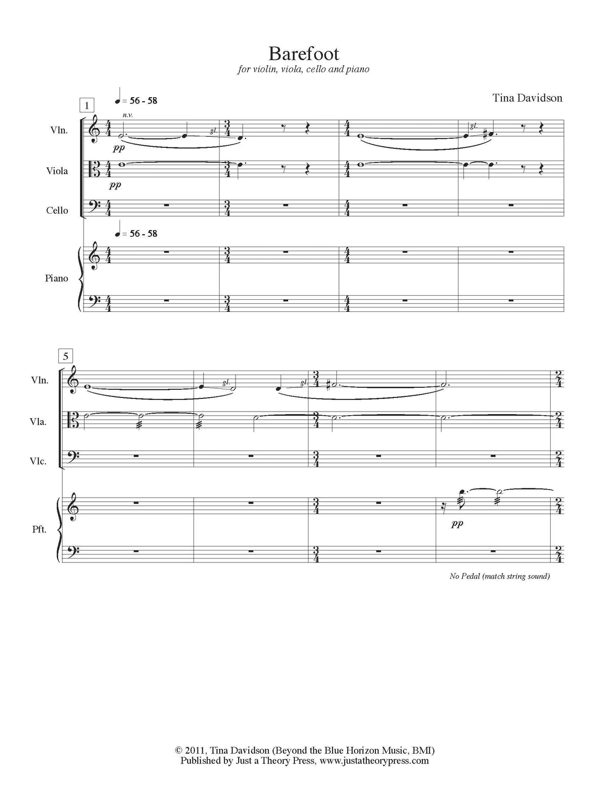 Davidson: Barefoot (Version for Piano Quartet)