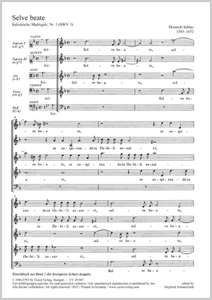 Schütz: Selve beate (Happy woods), SWV 3
