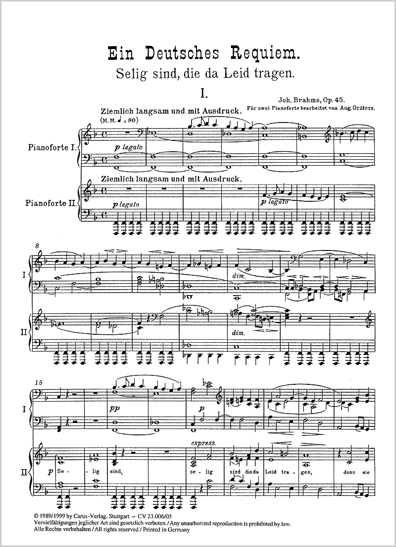 Brahms: Ein deutsches Requiem, Op. 45 (arr. for two pianos)