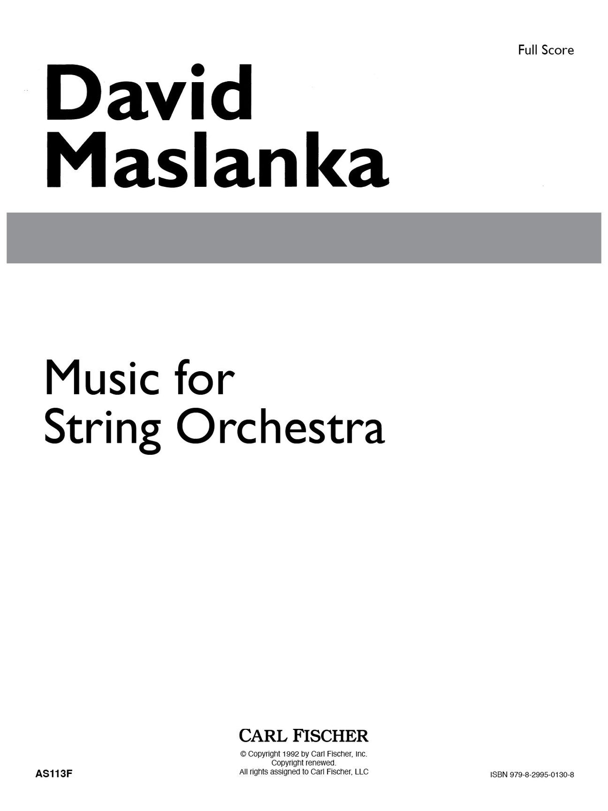 Maslanka: Music for String Orchestra