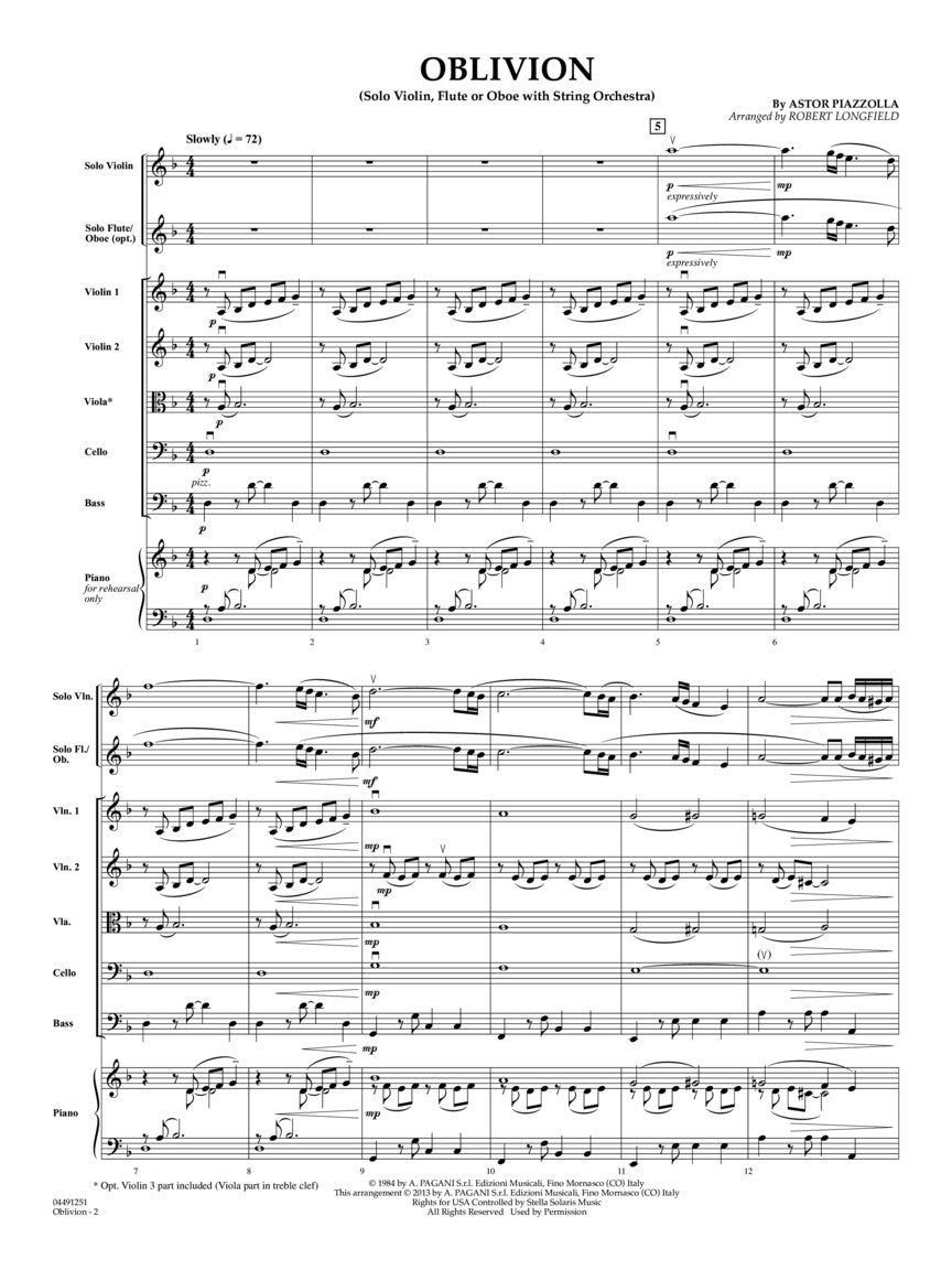 Piazzolla: Oblivion (arr. for violin & string orchestra)