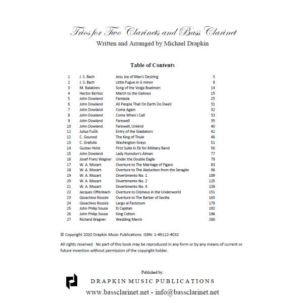 Drapkin: Trios - Volume 1 (for 2 clarinets and bass clarinet)