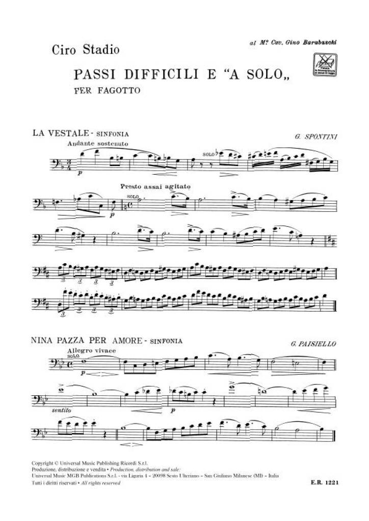 Difficult Passages and "Solos" for Bassoon