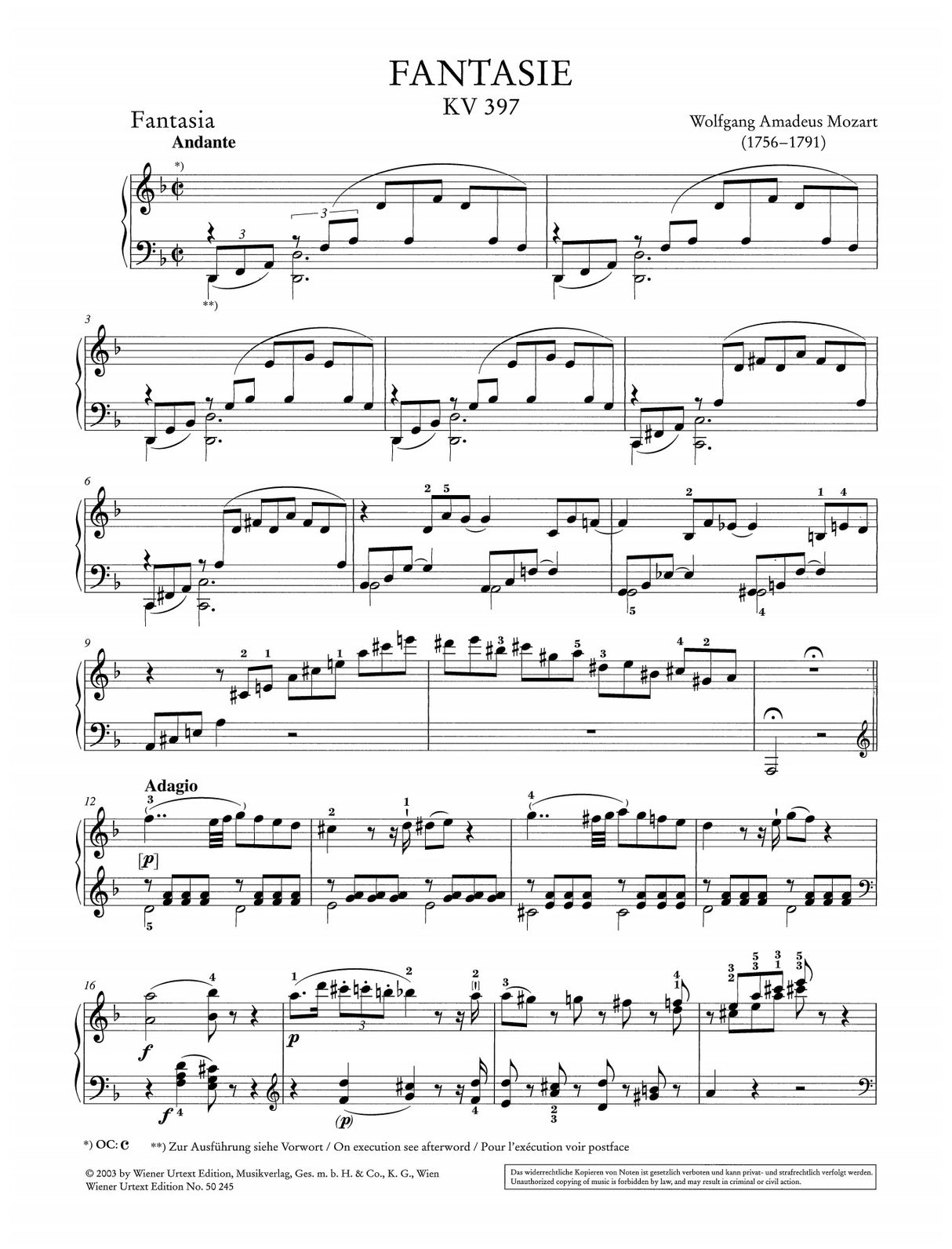 Mozart: Fantasy in D Minor, K. 397 (385g)