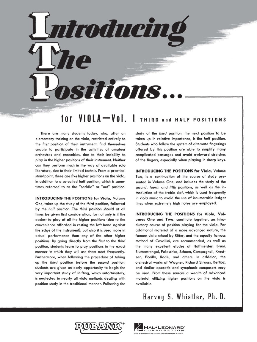 Introducing the Positions for Viola - Volume 1 (3rd and 5th Positions)