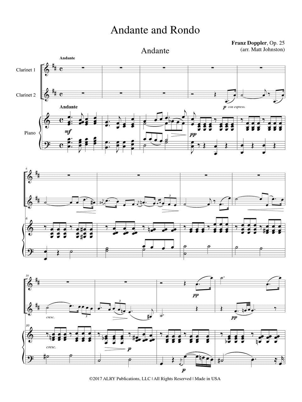 Doppler: Andante and Rondo, Op. 25 (arr. for 2 clarinets & piano)