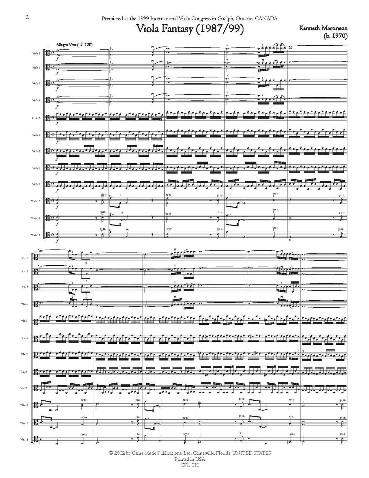 Martinson: Viola Fantasy for 12 Violas