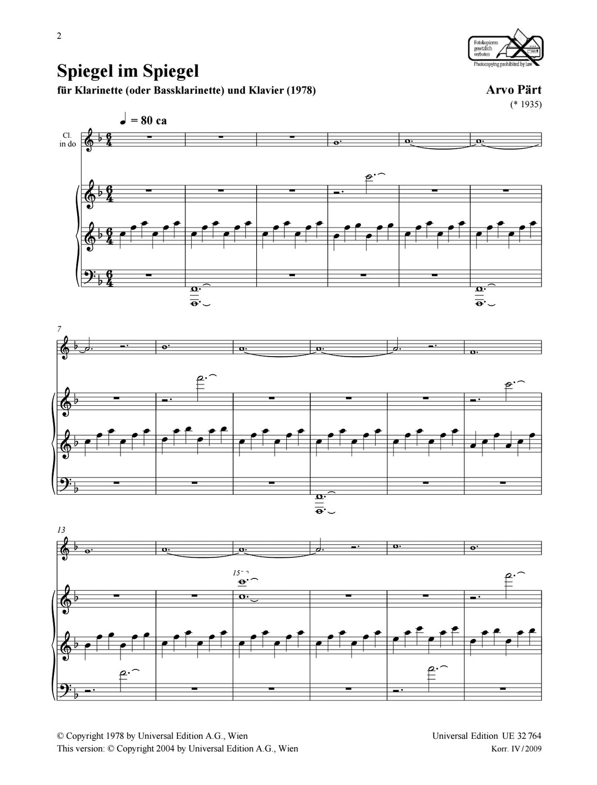 Pärt: Spiegel im Spiegel (for clarinet & piano)