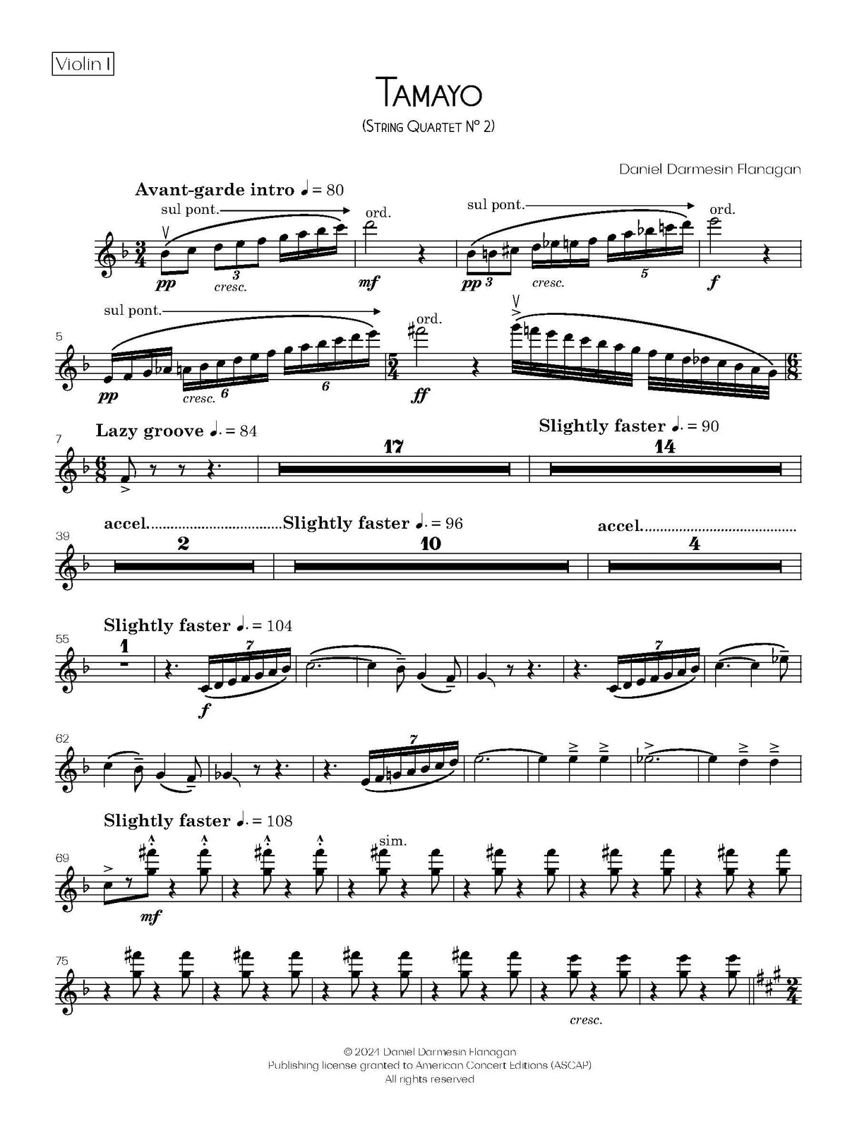 D. Flanagan: Tamayo (Version for String Quartet)