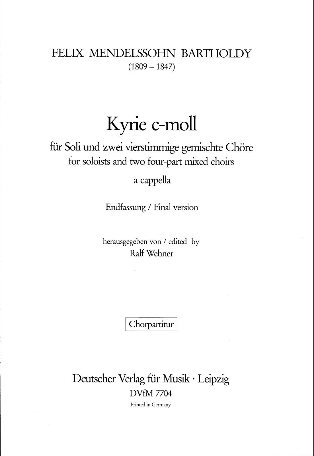 Mendelssohn: Kyrie in C Minor, MWV B 12