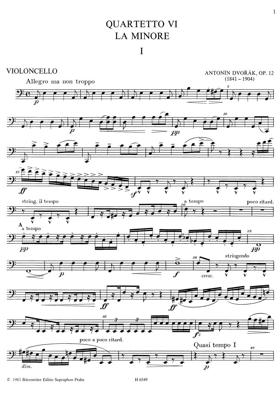 Dvořák: String Quartet No. 6 in A Minor, Op. 12