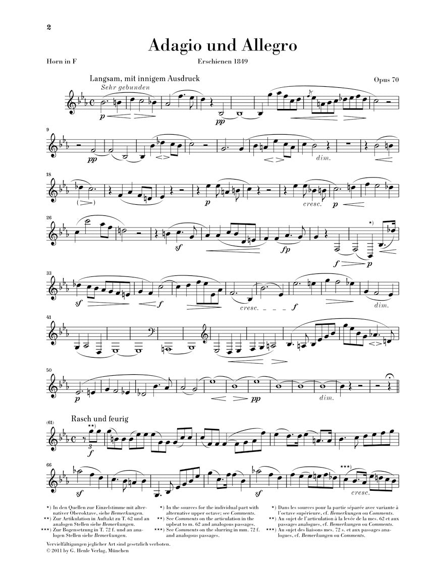 Schumann: Adagio and Allegro, Op. 70