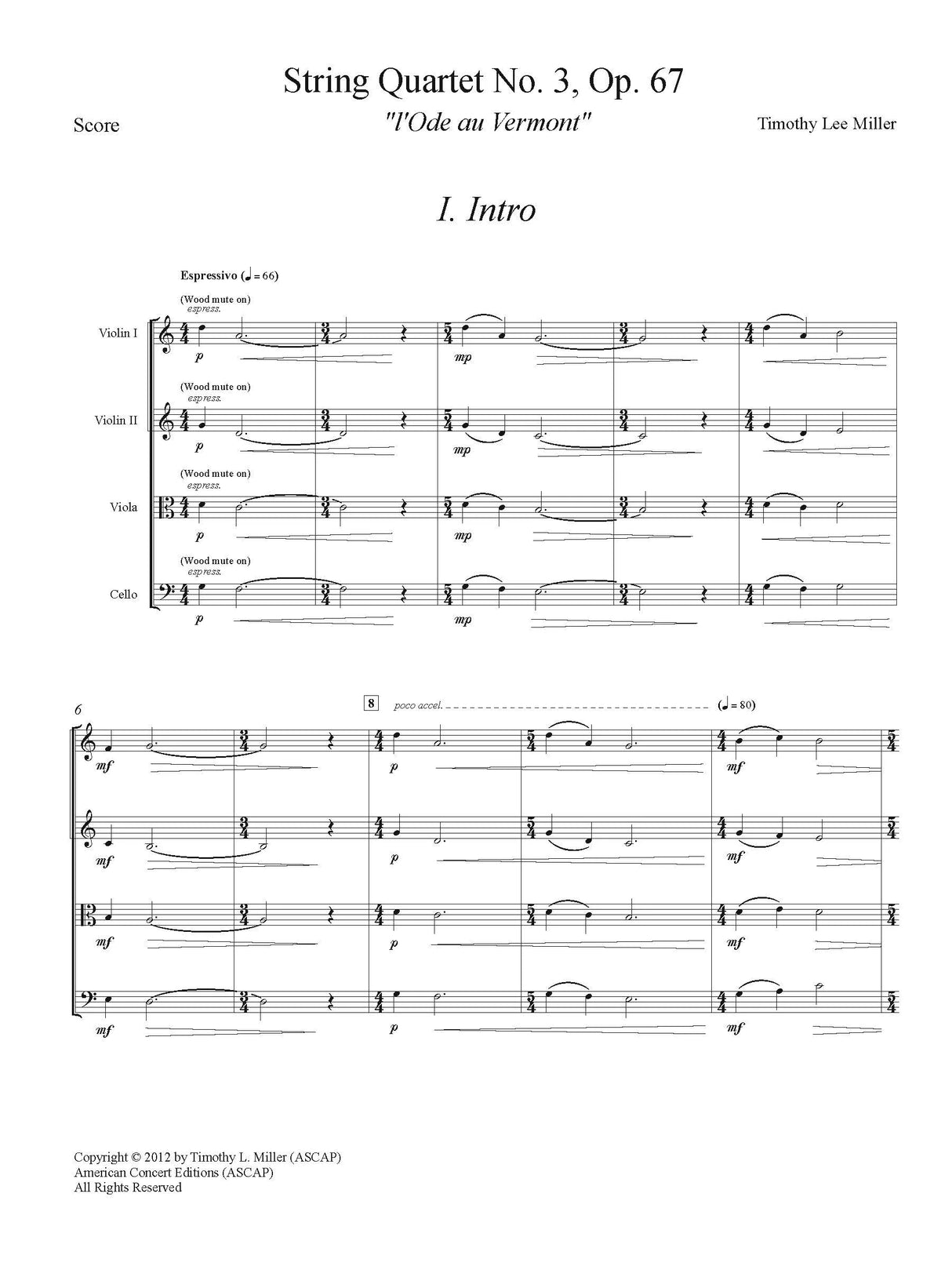 Miller: String Quartet No. 3 ("l'Ode au Vermont")
