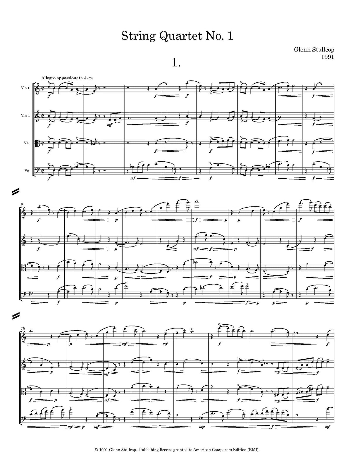 Stallcop: String Quartet No. 1