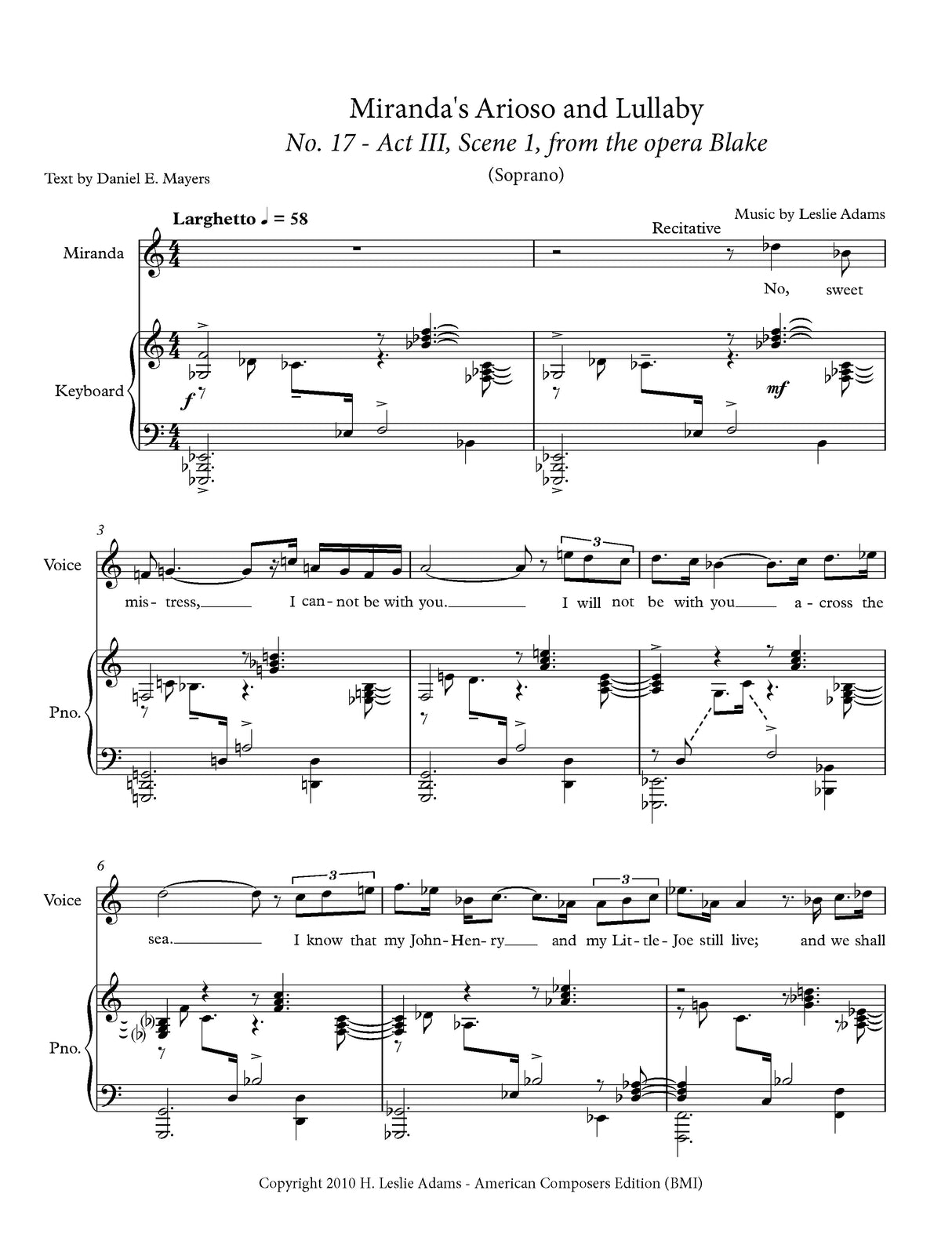 H.L. Adams: No, Sweet Mistress (Miranda's Arioso and Lullaby)
