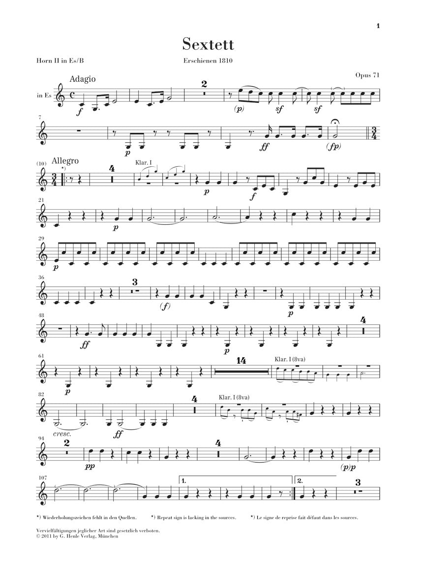 Beethoven: Sextet in E-flat Major, Op. 71 and March, WoO 29