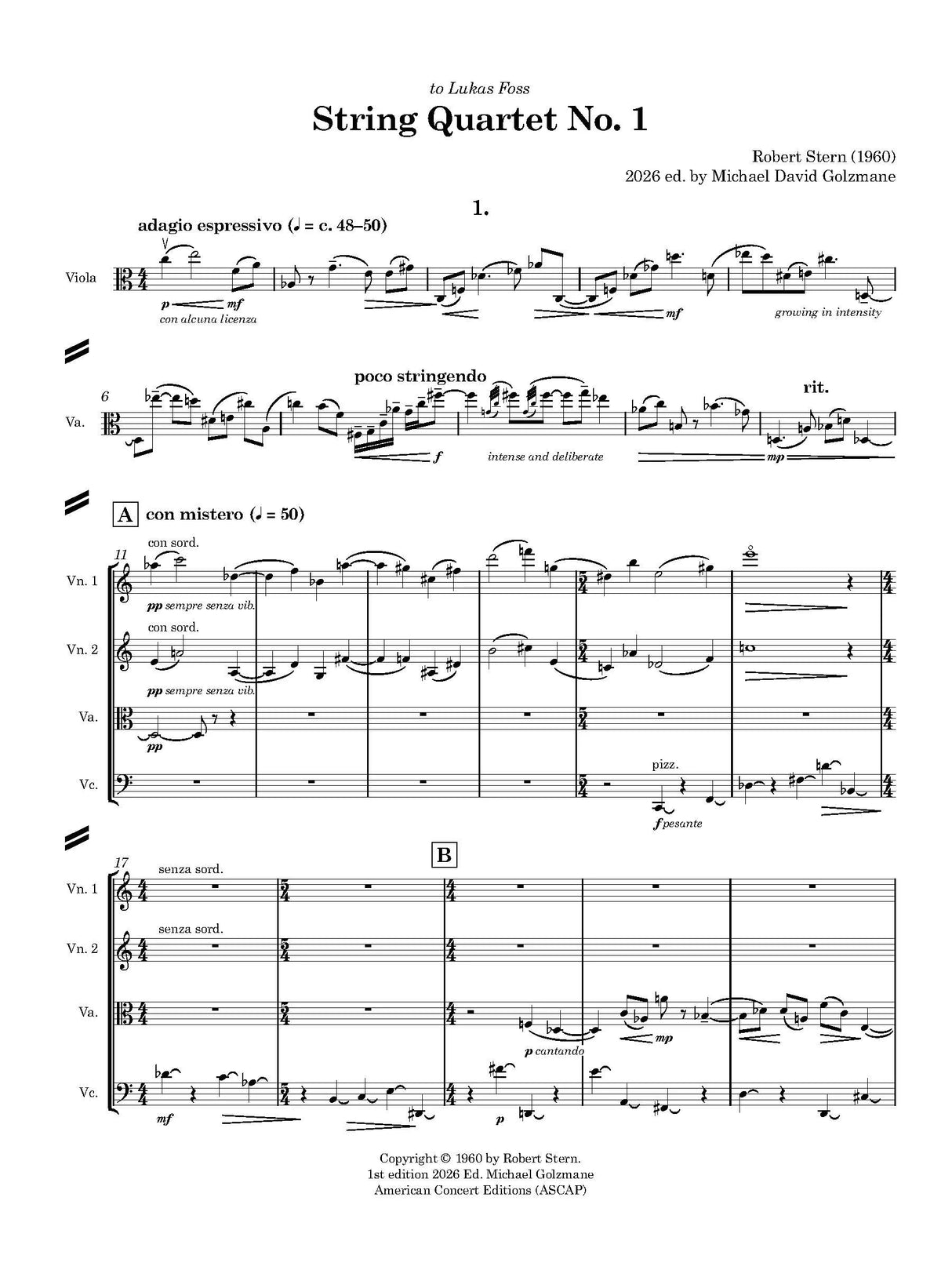 R. Stern: String Quartet No. 1