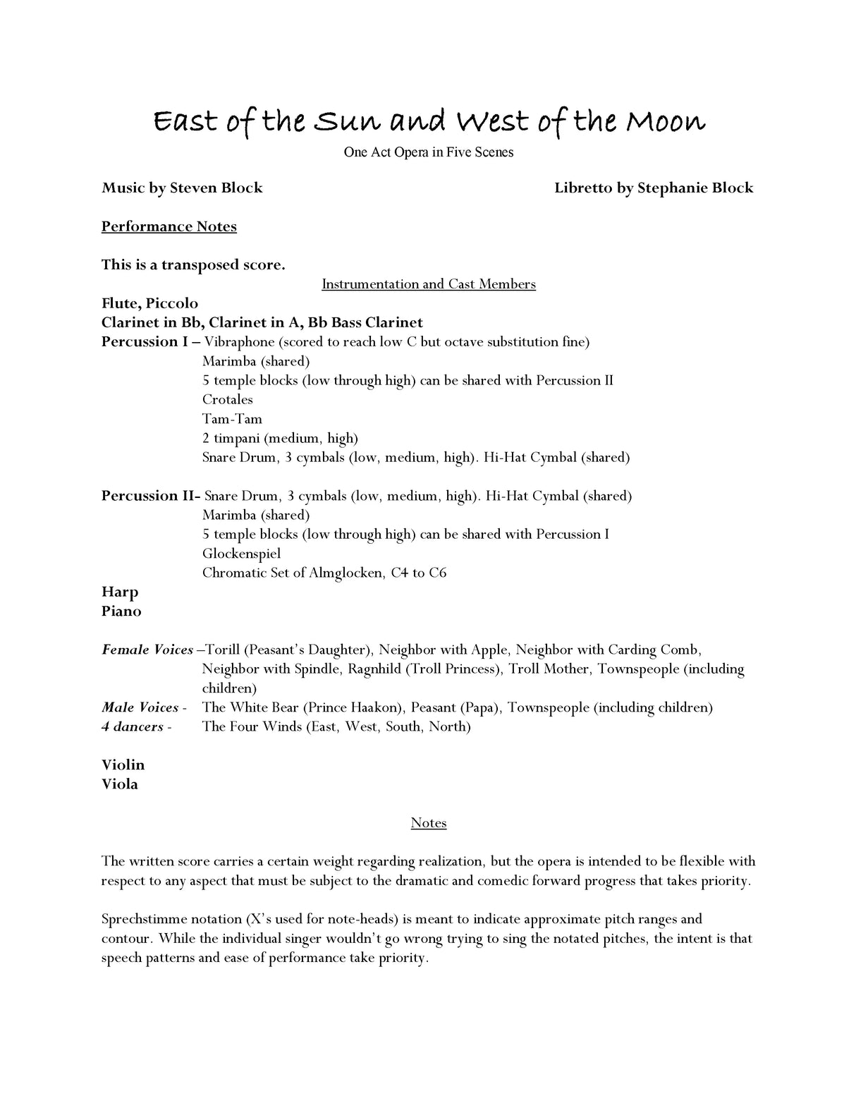 S. Block: East of The Sun, West of The Moon