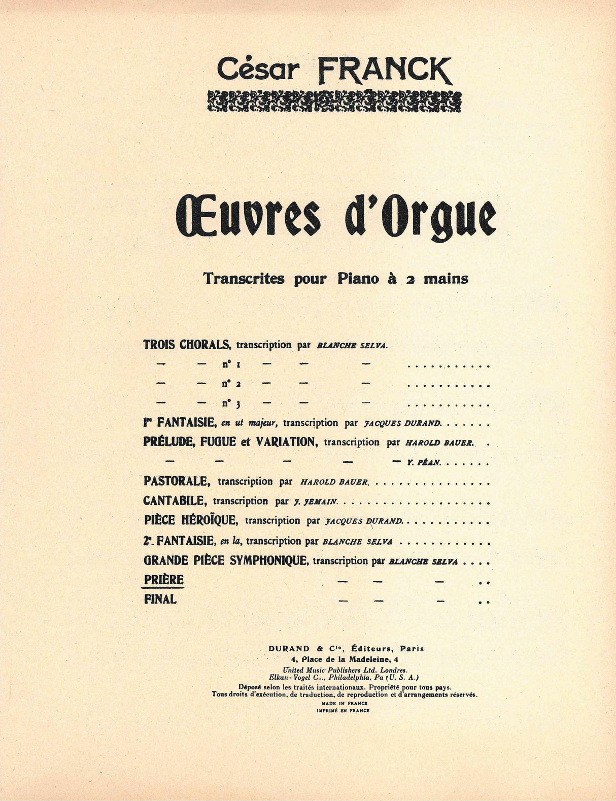 Franck: Prière, Op. 20
