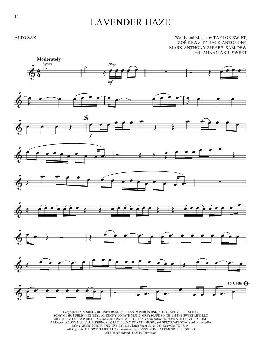 Taylor Swift: Selections from Midnights & The Tortured Poets Department - Alto Sax