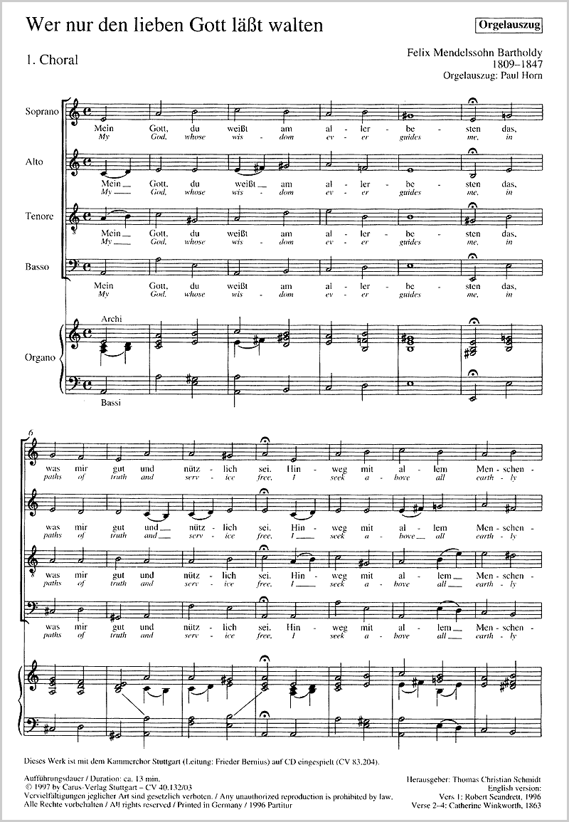 Mendelssohn: Wer nur den lieben Gott läßt walten, MWV A 7