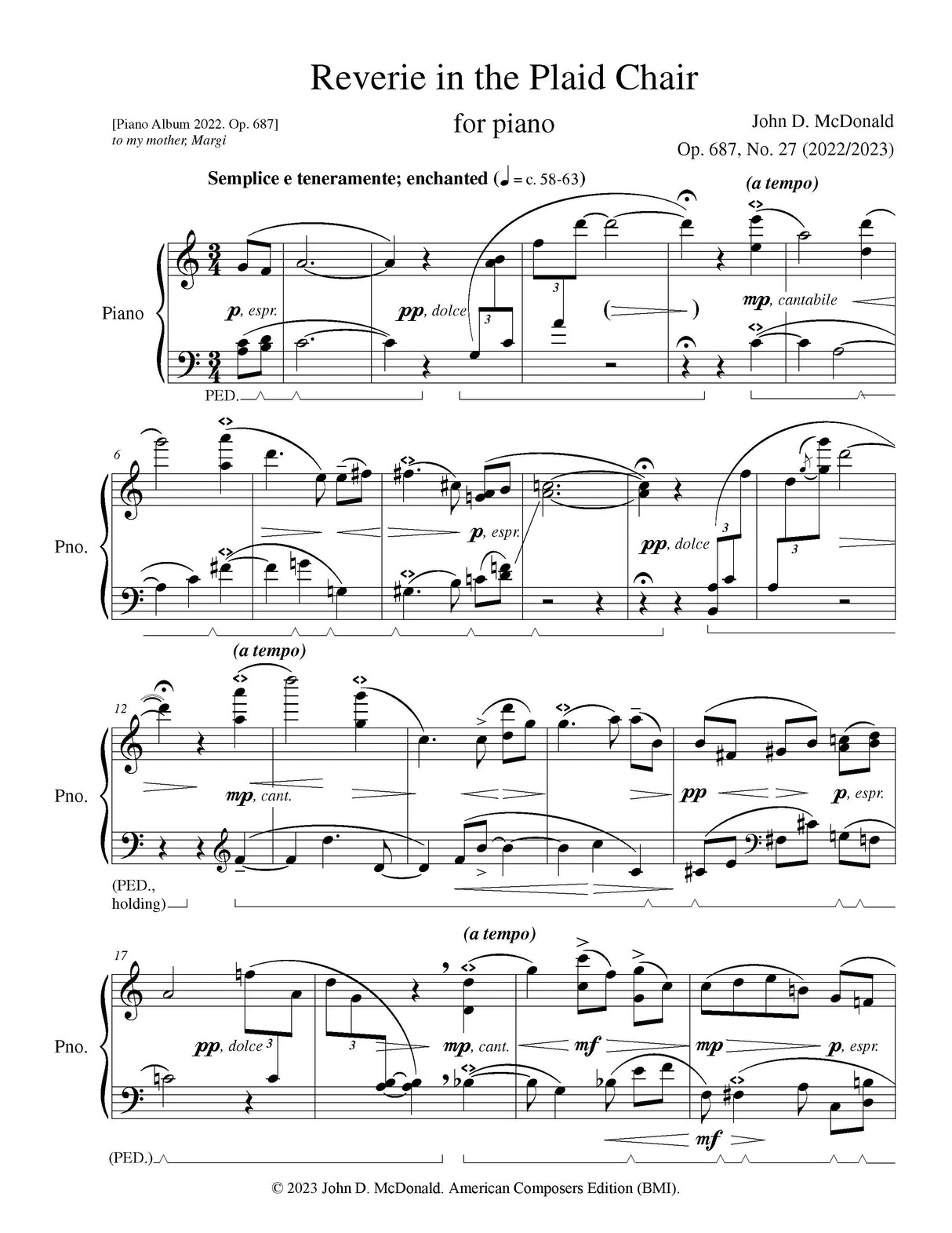 McDonald: Reverie in The Plaid Chair, Op. 687, No. 27