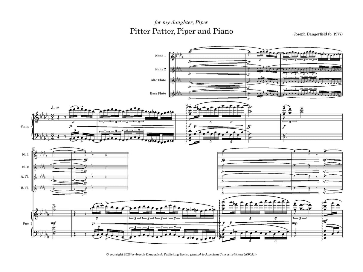 Dangerfield: Pitter-Patter, Piper and Piano (Version for Flute Quartet & Piano)