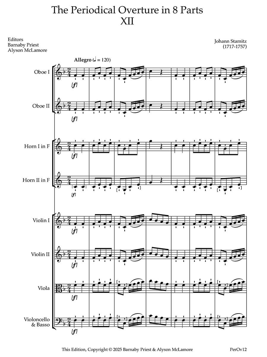 Stamitz: The Periodical Overture in 8 Parts No. 12