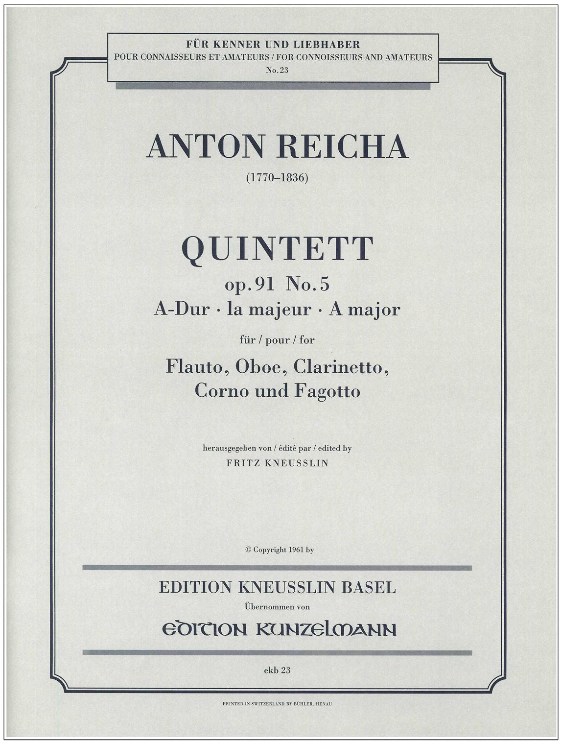 Reicha: Wind Quintet in A Major, Op. 91, No. 5